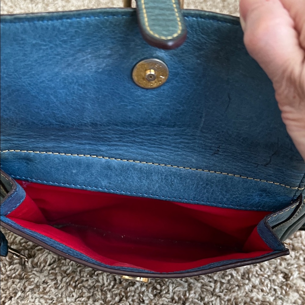Dooney and Bourke Florentine Leather Crossbody Bag in Teal with Contrast Strap - Picture 9 of 12